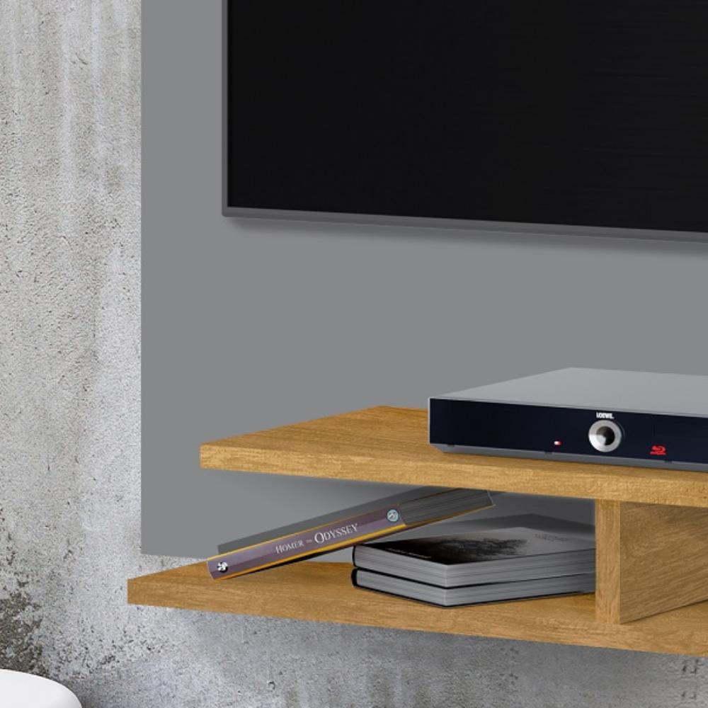 Painel Quênia Tv 32 Polegadas Prateleira Organizadora Porta Objetos Decoração Sala Quarto Multiuso - Cinza/Nature - RPM Móveis