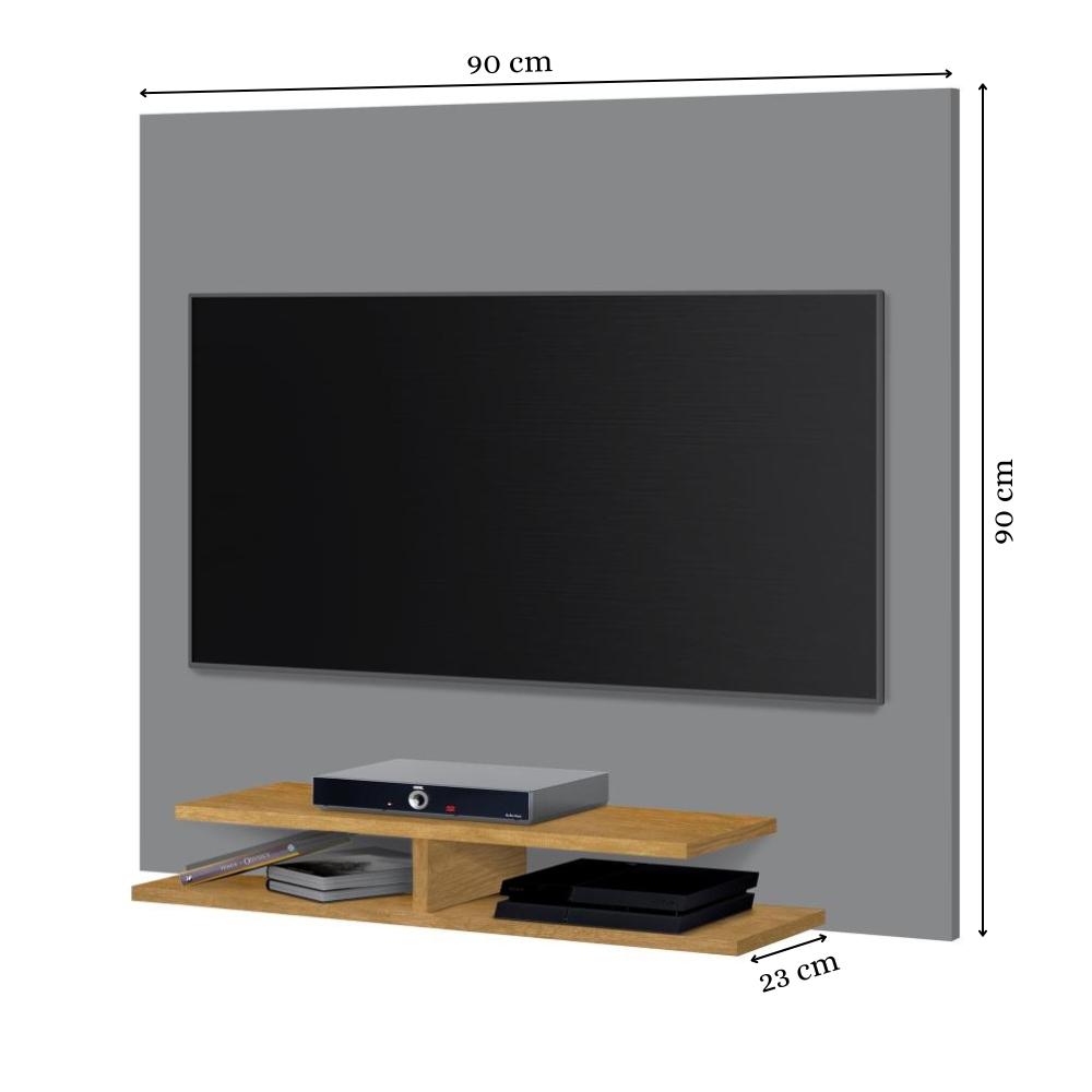 Painel Quênia Tv 32 Polegadas Prateleira Organizadora Porta Objetos Decoração Sala Quarto Multiuso - Cinza/Nature - RPM Móveis