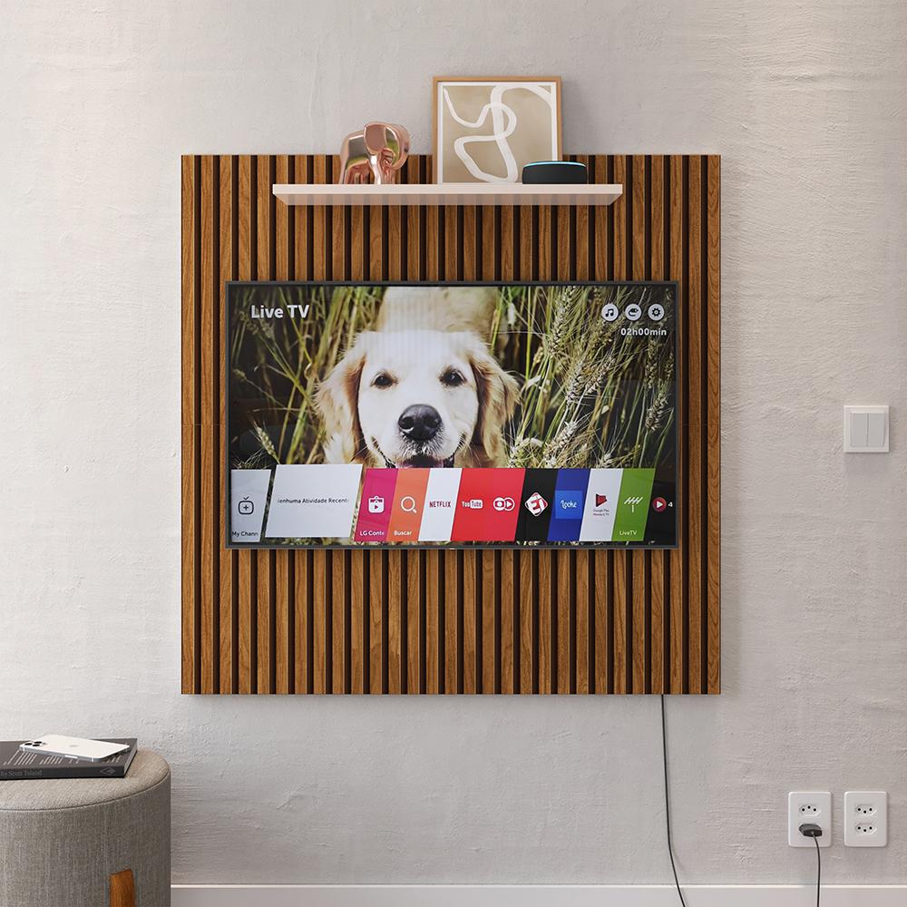 Painel Star Tv 32 Polegadas Prateleira Superior Inferior 90x90 Decoração Multiuso Sala Estar Quarto Recepção Ripado/Off White - Lojas RPM