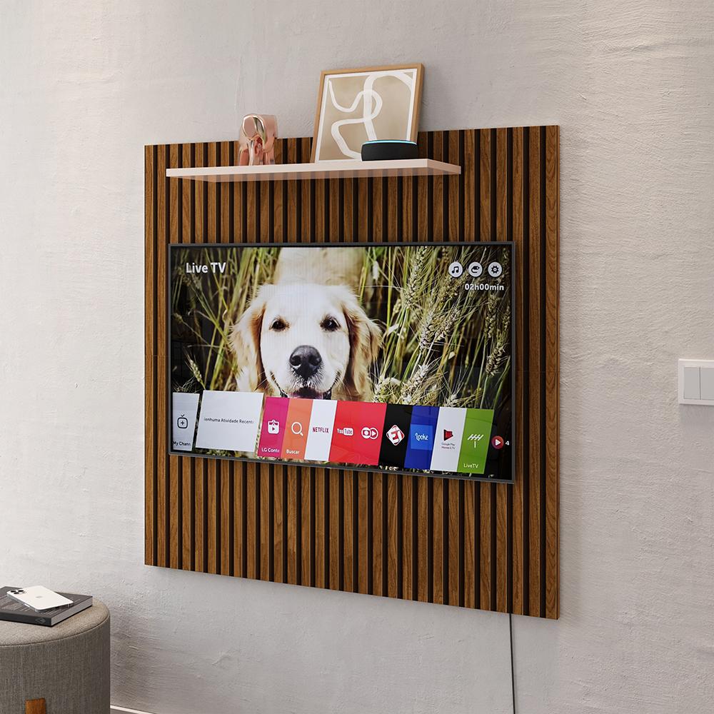 Painel Star Tv 32 Polegadas Prateleira Superior Inferior 90x90 Decoração Multiuso Sala Estar Quarto Recepção Ripado/Off White - Lojas RPM
