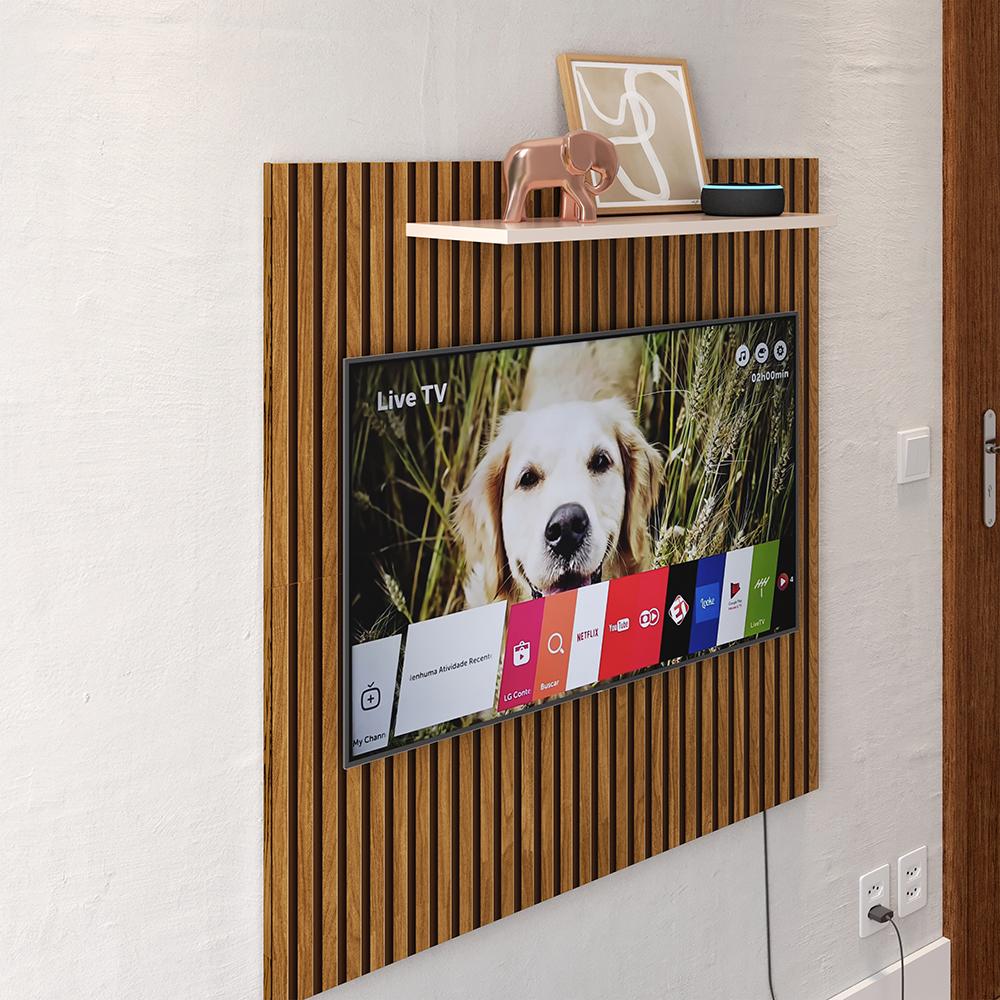 Painel Star Tv 32 Polegadas Prateleira Superior Inferior 90x90 Decoração Multiuso Sala Estar Quarto Recepção Ripado/Off White - Lojas RPM