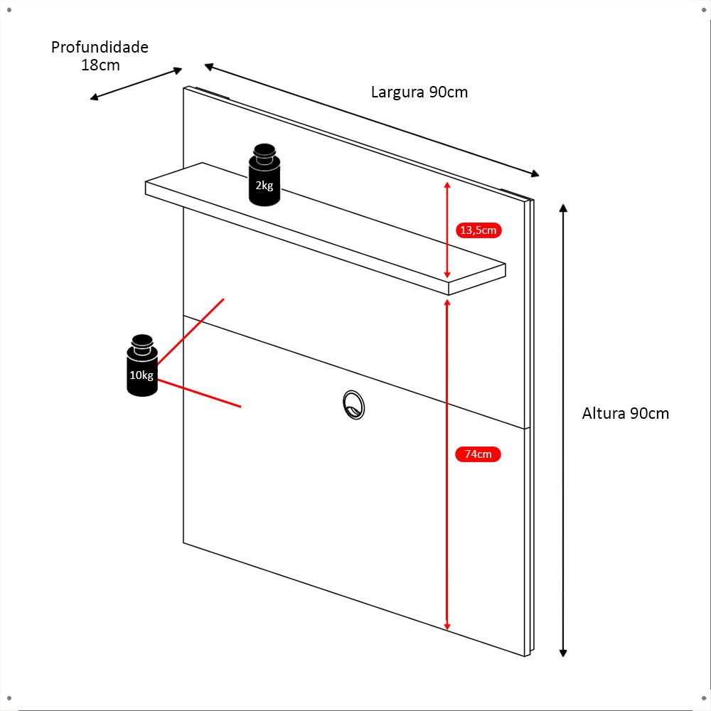 Painel Yan Tv 27 29 32 Polegadas Prateleira Superior Inferior Porta Objetos Decoração Sala Quarto Multiuso Branco Acetinado - Lojas RPM