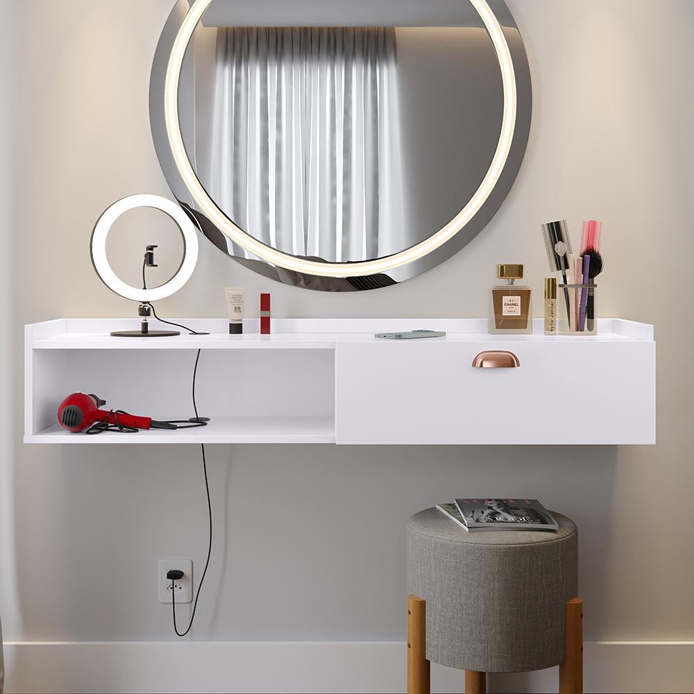 Penteadeira Suspensa Camarim Decor Porta Maquiagem Nicho Multifuncional Quarto Pequeno Retrô - Branco - RPM