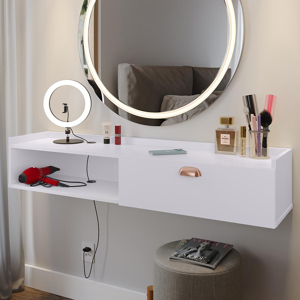 Penteadeira Suspensa Camarim Decor Porta Maquiagem Nicho Multifuncional Quarto Pequeno Retrô - Branco - RPM