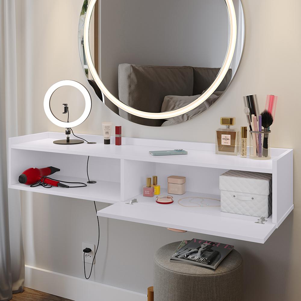 Penteadeira Suspensa Camarim Decor Porta Maquiagem Nicho Multifuncional Quarto Pequeno Retrô - Branco - RPM