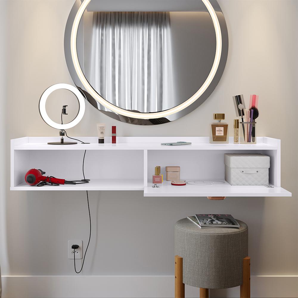 Penteadeira Suspensa Camarim Decor Porta Maquiagem Nicho Multifuncional Quarto Pequeno Retrô - Branco - RPM