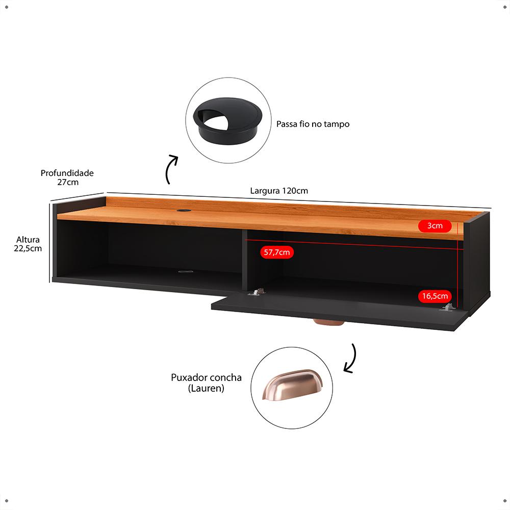 Penteadeira Suspensa Camarim Decor Porta Maquiagem Nicho Multifuncional Quarto Pequeno Retrô - Preto/Cinamomo - RPM