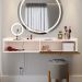 Penteadeira Suspensa Classic 90 cm Porta Joia Mesa Maquiagem Camarim Quarto Pequeno - Off White/Ripado - RPM