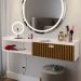 Penteadeira Suspensa Classic 90 cm Porta Joia Mesa Maquiagem Camarim Quarto Pequeno - Off White/Ripado - RPM