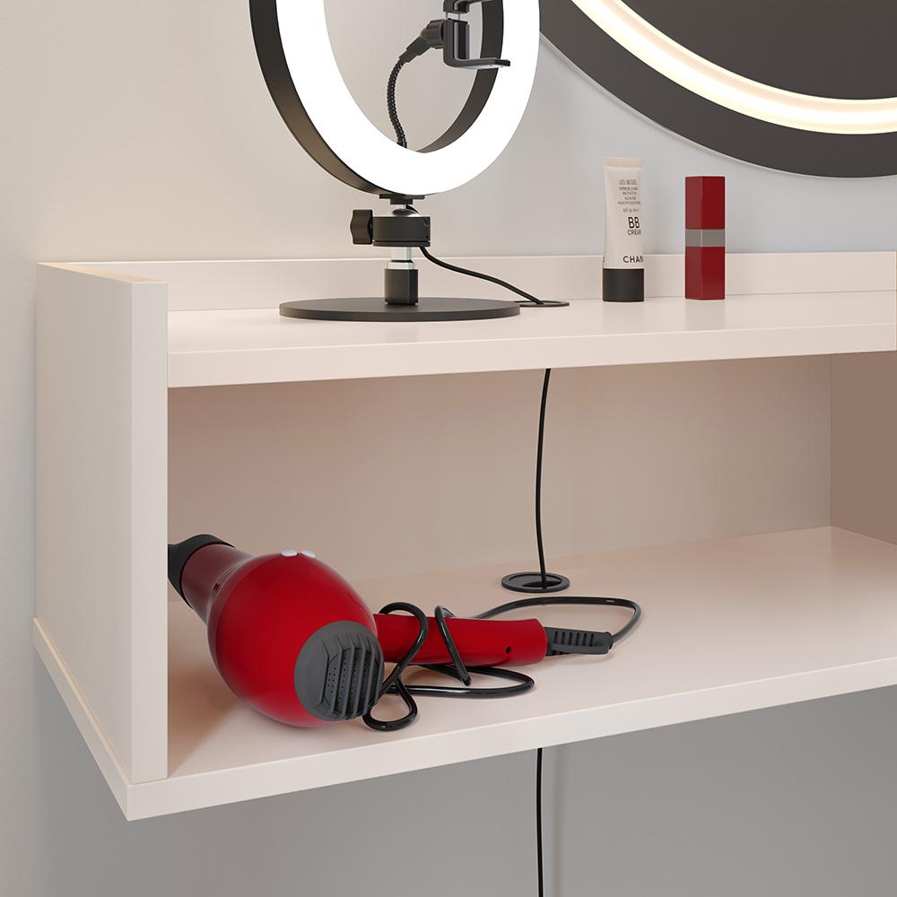 Penteadeira Suspensa Classic 90 cm Porta Joia Mesa Maquiagem Camarim Quarto Pequeno - Off White/Ripado - RPM