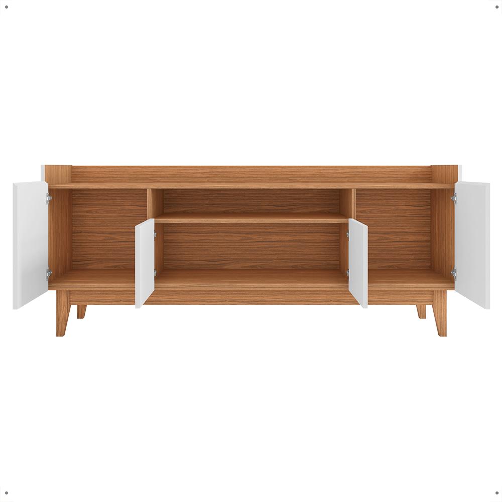 Rack Adria 1.58 Tv 60 Polegadas 4 Portas Detalhes Frisados Pés Retrô Madeira Decoração Sala Estar Branco/Noce - Lojas RPM