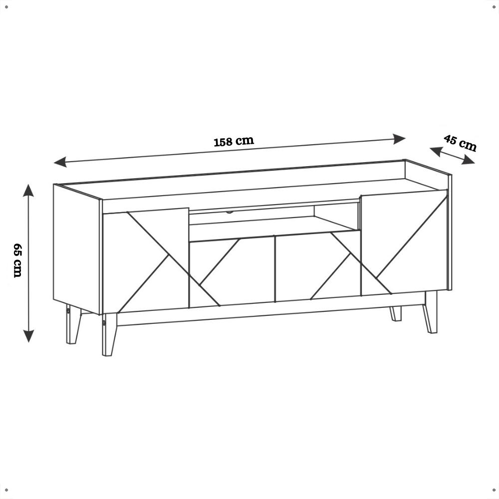 Rack Adria 1.58 Tv 60 Polegadas 4 Portas Detalhes Frisados Pés Retrô Madeira Decoração Sala Estar Branco/Noce - Lojas RPM