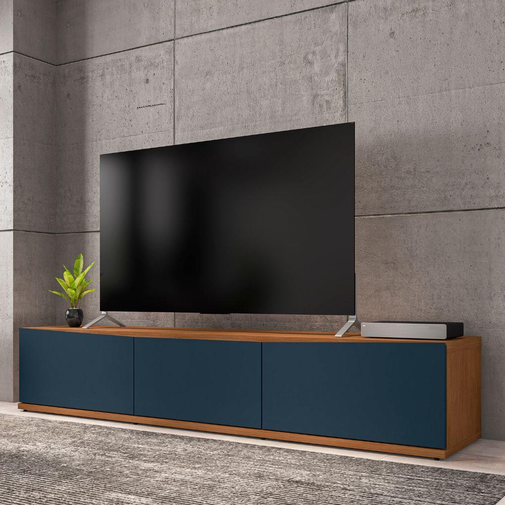 Rack Bancada Eros 1.8m TV 32 40 42 47 50 55 60 Polegadas 2 Portas Gaveta Organizadora Sala Quarto Moderno Cedro/Azul Cobalto - RPM