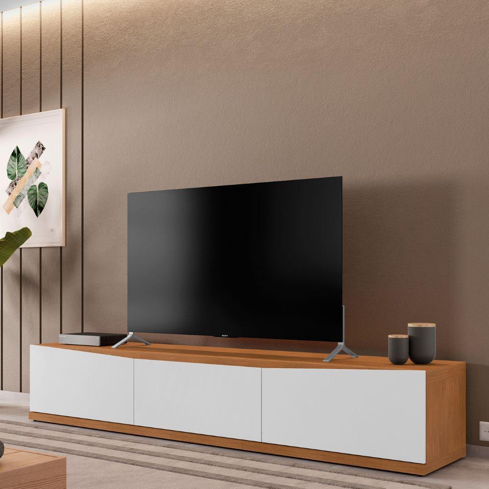 Rack Bancada Eros 1.8m TV 32 40 42 47 50 55 60 Polegadas 2 Portas Gaveta Organizadora Sala Quarto Moderno Cedro/Branco - RPM