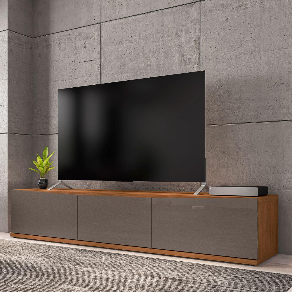 Rack Bancada Eros 1.8m TV 32 40 42 47 50 55 60 Polegadas 2 Portas Gaveta Organizadora Sala Quarto Moderno Cinza Pérola/Noce - RPM