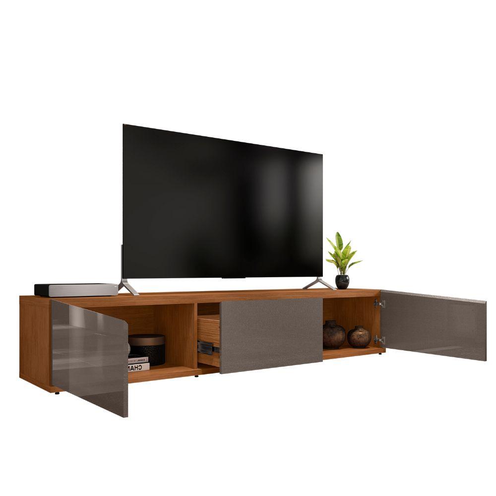 Rack Bancada Eros 1.8m TV 32 40 42 47 50 55 60 Polegadas 2 Portas Gaveta Organizadora Sala Quarto Moderno Cinza Pérola/Noce - RPM