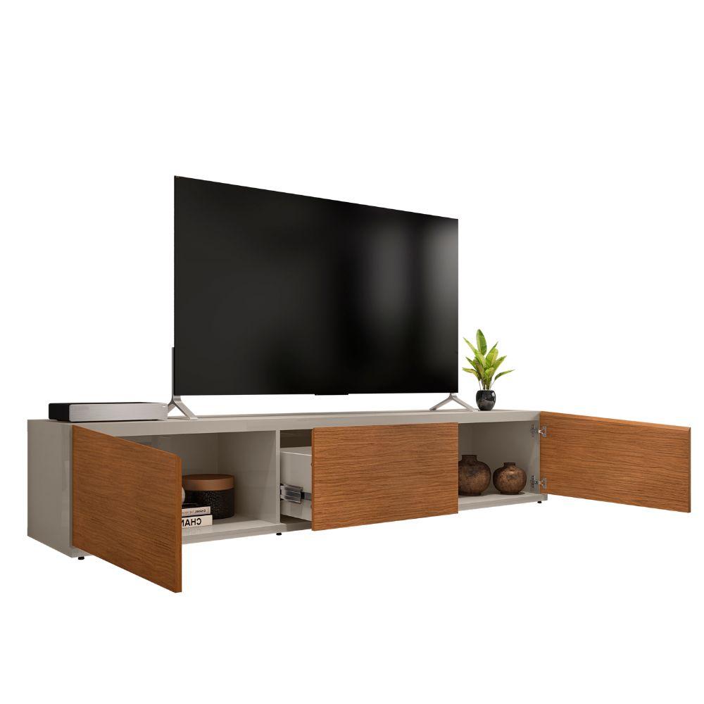 Rack Bancada Eros 1.8m TV 32 40 42 47 50 55 60 Polegadas 2 Portas Gaveta Organizadora Sala Quarto Moderno Off/Cedro - RPM