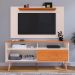 Rack Bancada Estante Painel TV Smart 48 Polegadas Home Pequeno Nicho Porta Correr Pés Palito Retrô Sala Quarto Samba Off White/Cinamomo - RPM
