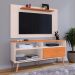 Rack Bancada Estante Painel TV Smart 48 Polegadas Home Pequeno Nicho Porta Correr Pés Palito Retrô Sala Quarto Samba Off White/Cinamomo - RPM