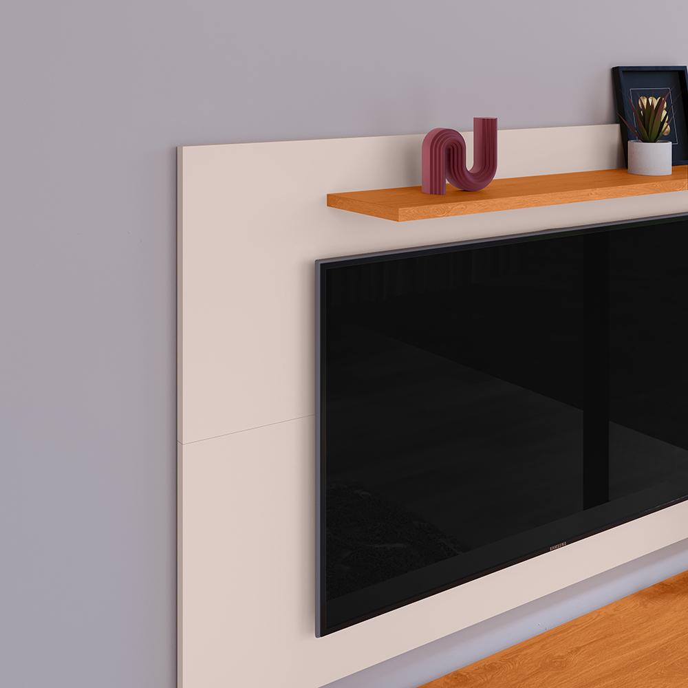 Rack Bancada Estante Painel TV Smart 48 Polegadas Home Pequeno Nicho Porta Correr Pés Palito Retrô Sala Quarto Samba Off White/Cinamomo - RPM