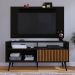 Rack Bancada Estante Painel TV Smart 48 Polegadas Home Pequeno Nicho Porta Correr Pés Palito Retrô Sala Quarto Samba Preto/Ripado - RPM