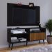 Rack Bancada Estante Painel TV Smart 48 Polegadas Home Pequeno Nicho Porta Correr Pés Palito Retrô Sala Quarto Samba Preto/Ripado - RPM