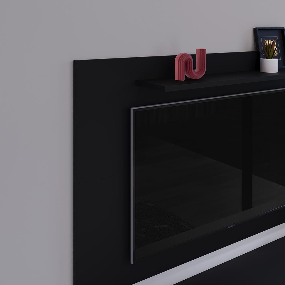 Rack Bancada Estante Painel TV Smart 48 Polegadas Home Pequeno Nicho Porta Correr Pés Palito Retrô Sala Quarto Samba Preto/Ripado - RPM