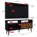 Rack Bancada Estante Painel TV Smart 48 Polegadas Home Pequeno Nicho Porta Correr Pés Palito Retrô Sala Quarto Samba Preto/Ripado - RPM