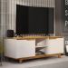 Rack Bancada Flow Tv 55 Polegadas Pés Madeira 2 Portas Prateleira Decoração Retrô Sala Off White/Freijó - Lojas RPM
