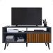 Rack Bancada Home Samba Estante Tv 55 Polegadas Nicho Organizador Porta Correr Sala Quarto Pequeno Retrô - Cinza/Ripado - RPM