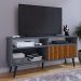 Rack Bancada Home Samba Estante Tv 55 Polegadas Nicho Organizador Porta Correr Sala Quarto Pequeno Retrô - Cinza/Ripado - RPM