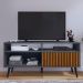 Rack Bancada Home Samba Estante Tv 55 Polegadas Nicho Organizador Porta Correr Sala Quarto Pequeno Retrô - Cinza/Ripado - RPM