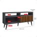 Rack Bancada Home Samba Estante Tv 55 Polegadas Nicho Organizador Porta Correr Sala Quarto Pequeno Retrô - Cinza/Ripado - RPM