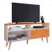 Rack Bancada Home Samba Estante Tv 55 Polegadas Nicho Organizador Porta Correr Sala Quarto Pequeno Retrô - Off White/Cinamomo - RPM