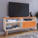 Rack Bancada Home Samba Estante Tv 55 Polegadas Nicho Organizador Porta Correr Sala Quarto Pequeno Retrô - Off White/Cinamomo - RPM