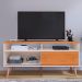 Rack Bancada Home Samba Estante Tv 55 Polegadas Nicho Organizador Porta Correr Sala Quarto Pequeno Retrô - Off White/Cinamomo - RPM
