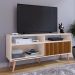 Rack Bancada Home Samba Estante Tv 55 Polegadas Nicho Organizador Porta Correr Sala Quarto Pequeno Retrô - Off White/Ripado - RPM