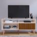 Rack Bancada Home Samba Estante Tv 55 Polegadas Nicho Organizador Porta Correr Sala Quarto Pequeno Retrô - Off White/Ripado - RPM