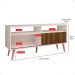 Rack Bancada Home Samba Estante Tv 55 Polegadas Nicho Organizador Porta Correr Sala Quarto Pequeno Retrô - Off White/Ripado - RPM