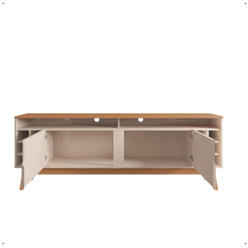 Rack Bancada Wine TV 60" Nicho 2 Portas Pés Madeira Vintage Adega Vinho Cantinho Bar Sala Quarto Retrô Off White/Noce - RPM