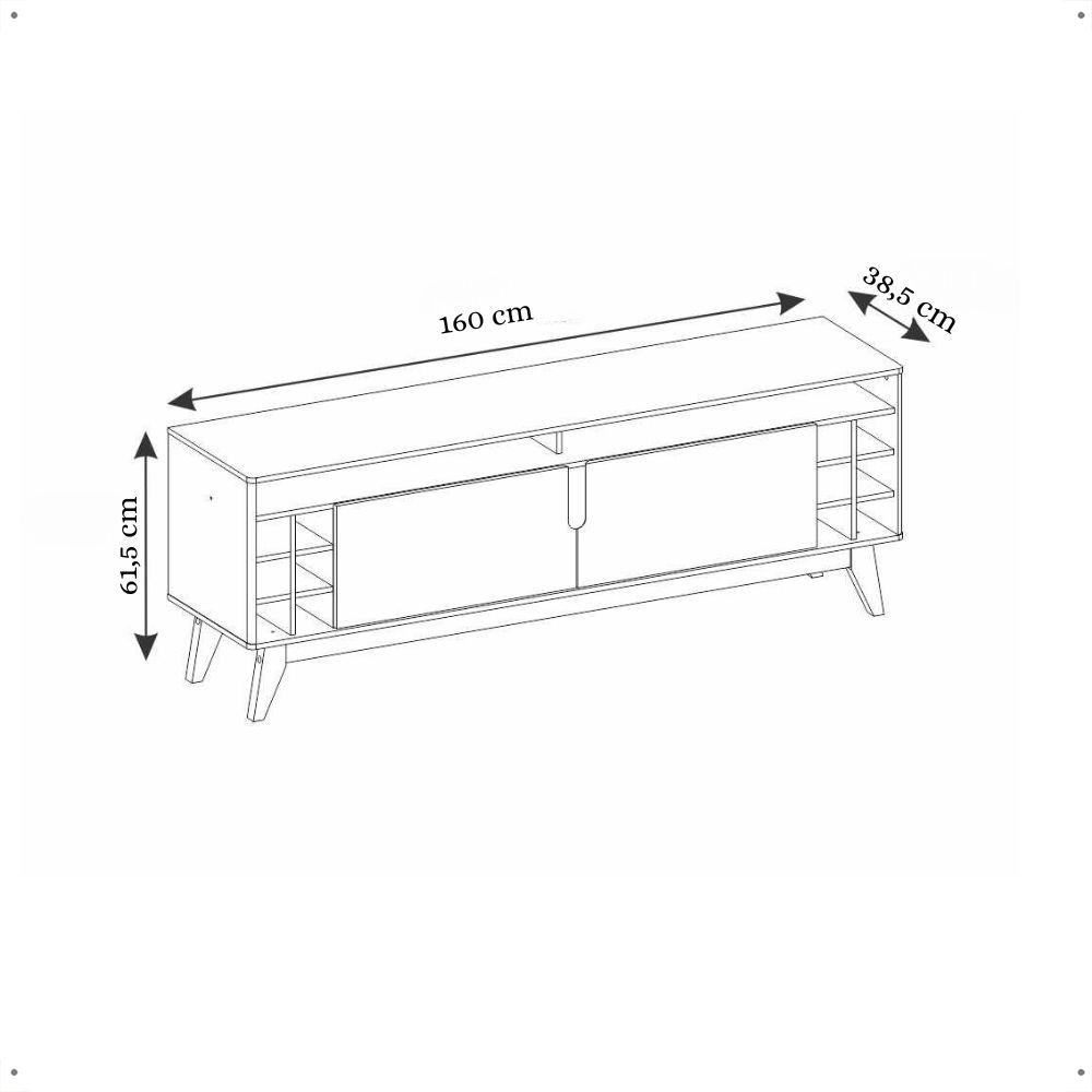 Rack Bancada Wine TV 60" Nicho 2 Portas Pés Madeira Vintage Adega Vinho Cantinho Bar Sala Quarto Retrô Off White/Noce - RPM