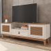 Rack Esmeralda 1.6 Tv 60 Polegadas 2 Portas 1 Gaveta Prateleira Organizadora Nichos Pés Madeira Maciça Off White/Noce - Lojas RPM