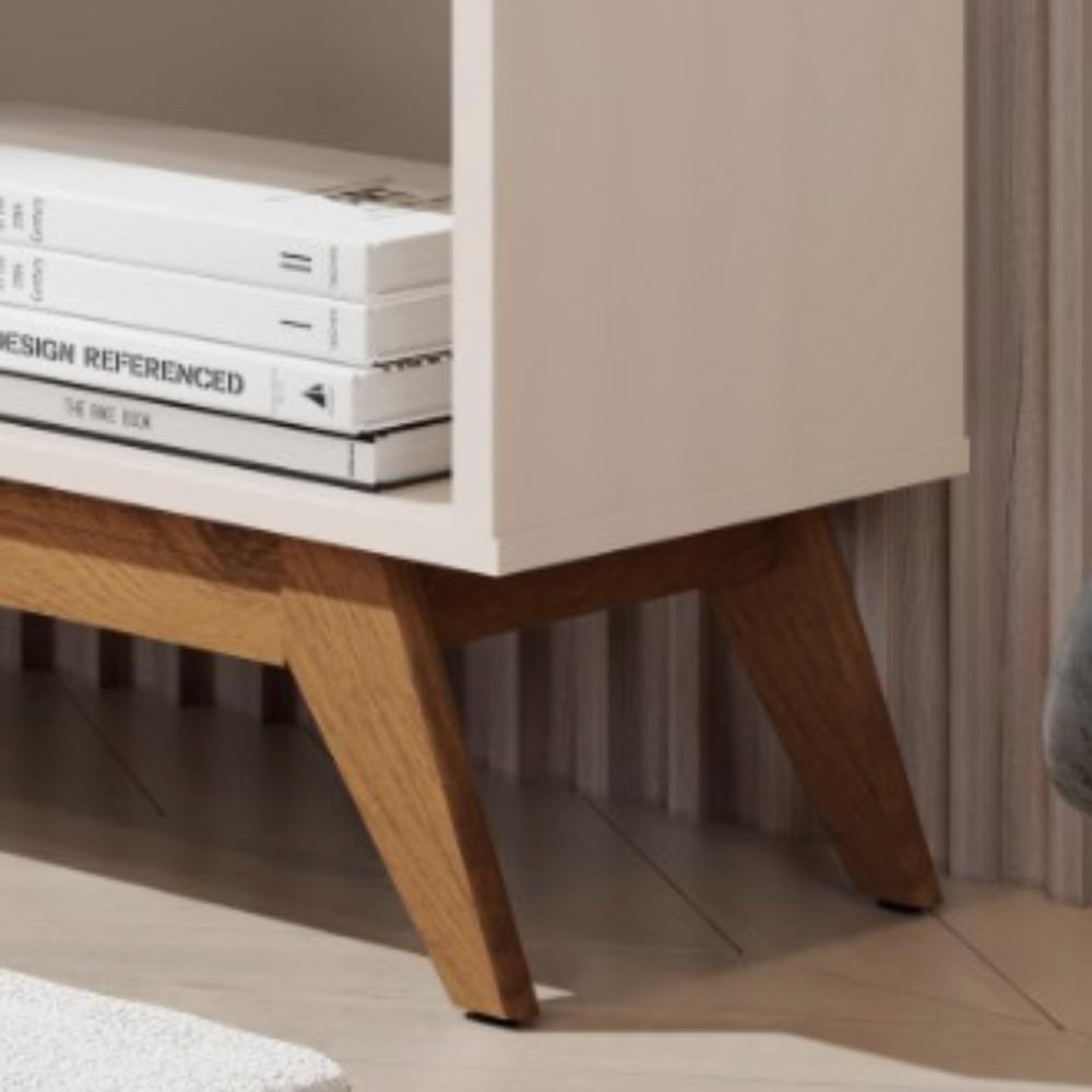 Rack Malbec Wood Ripado Tv 52 Polegadas Nicho Decorativo Prateleira Organizadora 1 Porta Pés Madeira Off White/Freijó - Lojas RPM
