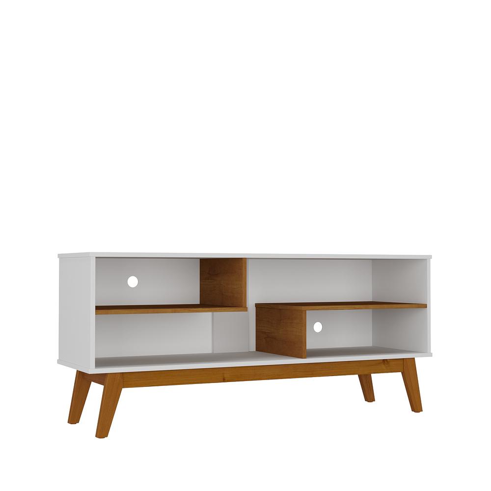 Rack Nature 1.36 Tv 40 42 43 50 55 Polegadas Nichos Prateleiras Pés Madeira Decoração Sala Estar Vintage Branco Acetinado/Cinamomo - Lojas RPM