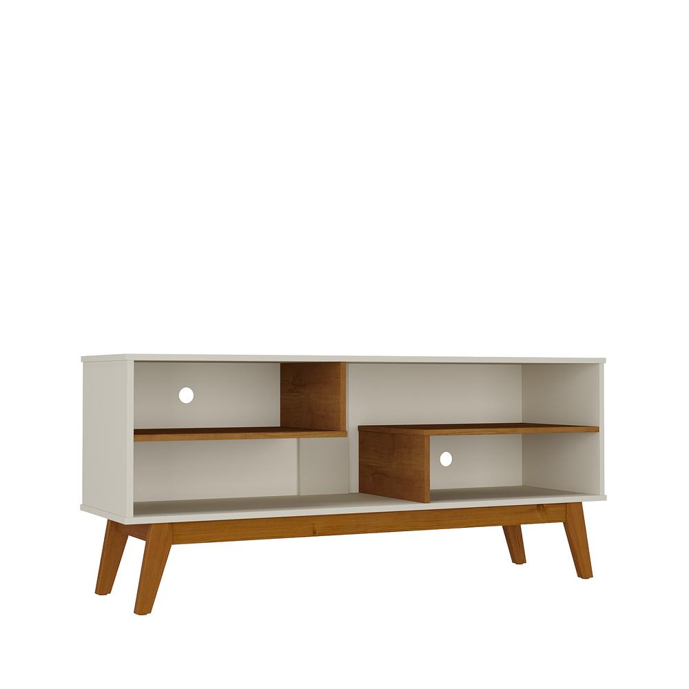 Rack Nature 1.36 Tv 40 42 43 50 55 Polegadas Nichos Prateleiras Pés Madeira Decoração Sala Estar Vintage Off White/Cinamomo - Lojas RPM