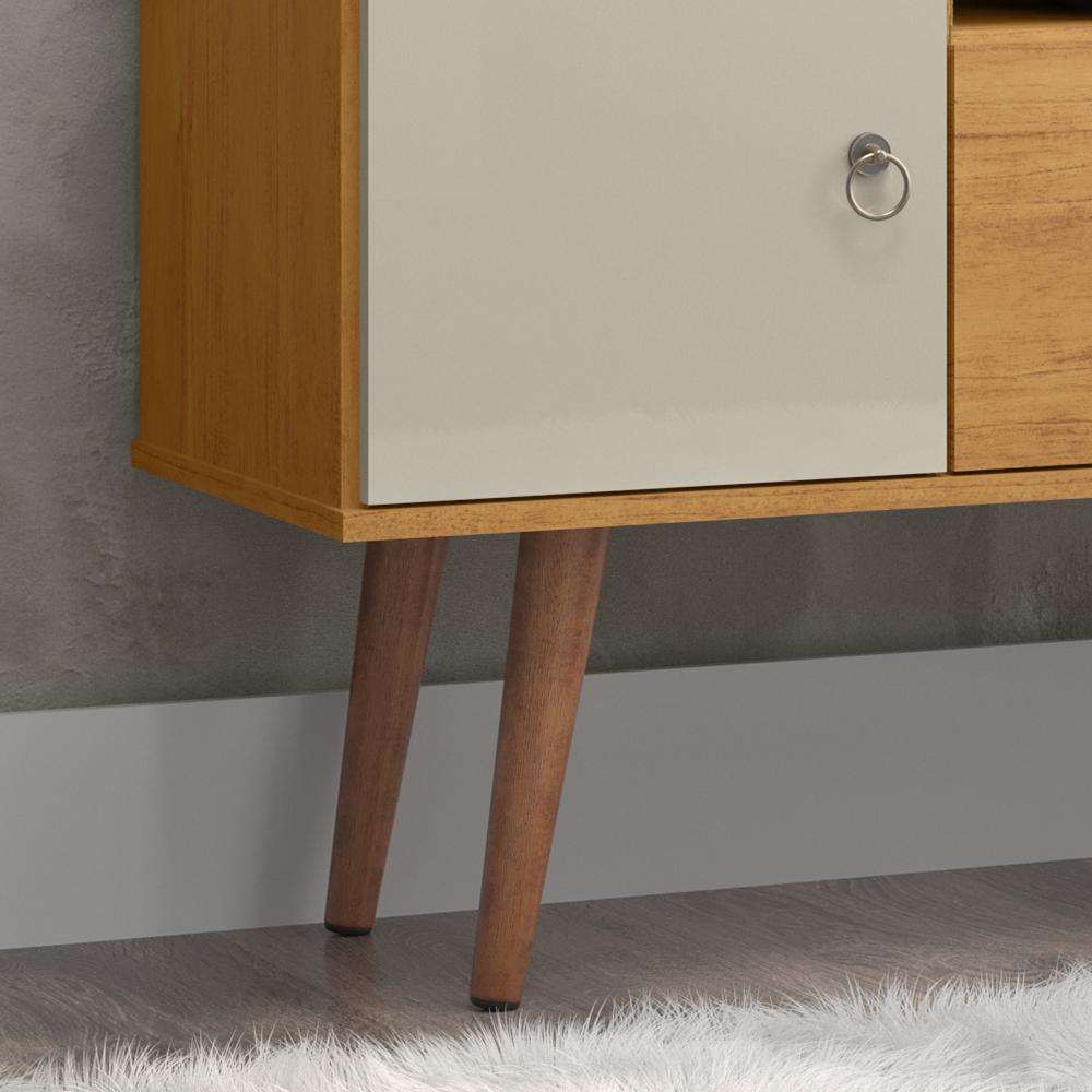 Rack Retrô Yan Tv 32 Polegadas 2 Portas Puxadores Metal Pés Palito Madeira Maciça Decoração Sala Estar Cinamomo/Off White - Lojas RPM