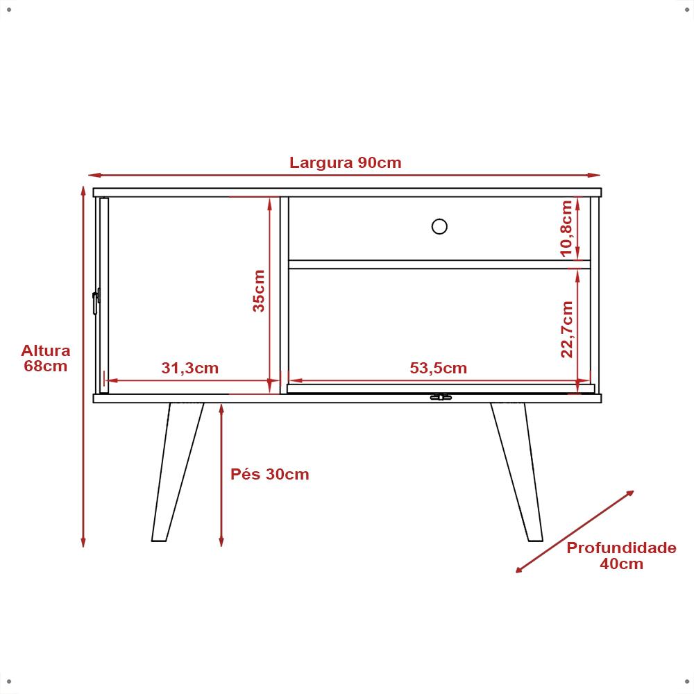 Rack Retrô Yan Tv 32 Polegadas 2 Portas Puxadores Metal Pés Palito Madeira Maciça Decoração Sala Estar Cinamomo/Off White - Lojas RPM