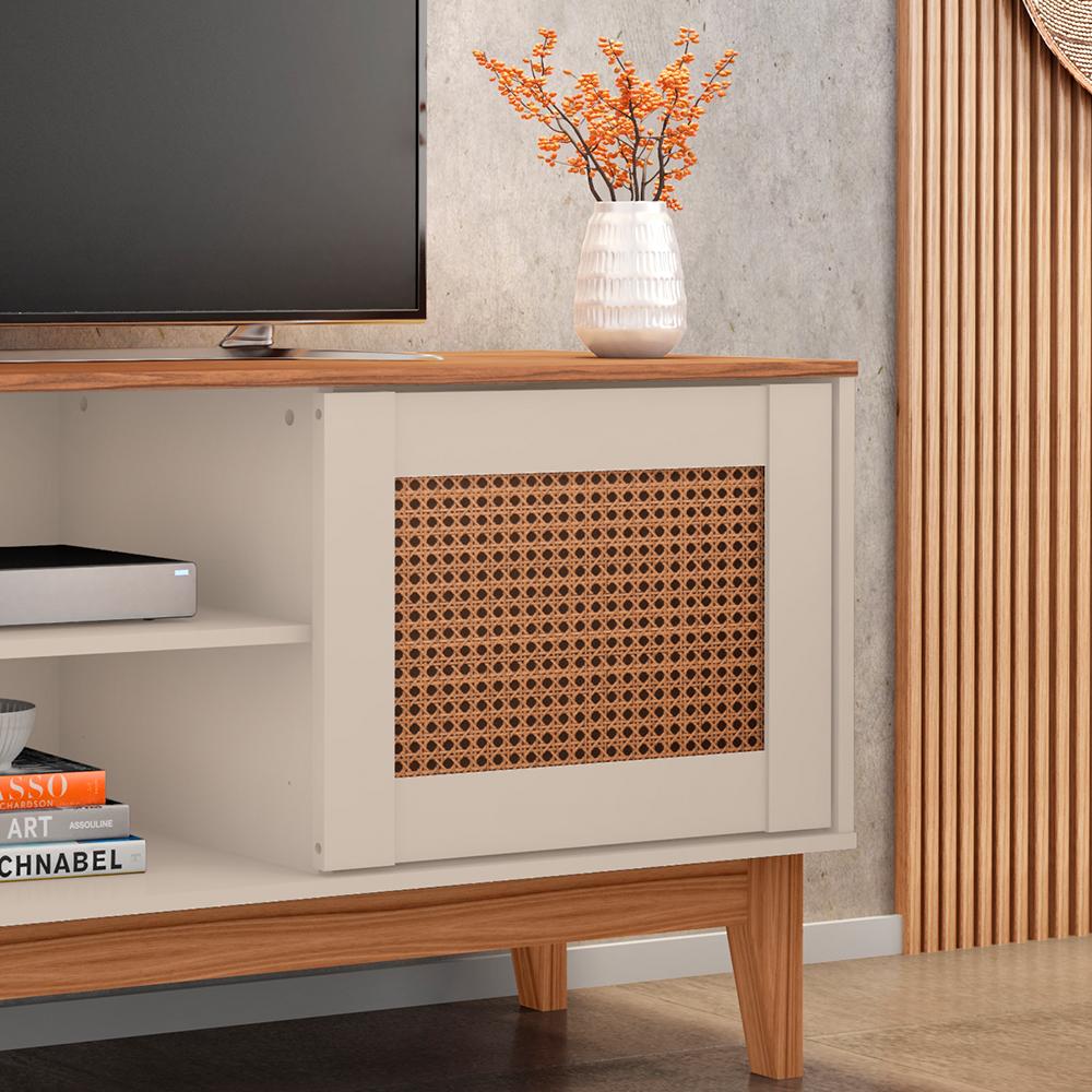 Rack Safira 1,35 Tv 60 Polegadas 2 Portas Pés Madeira Maciça Decoração Clássica Sala Estar Off White/Noce - Lojas RPM