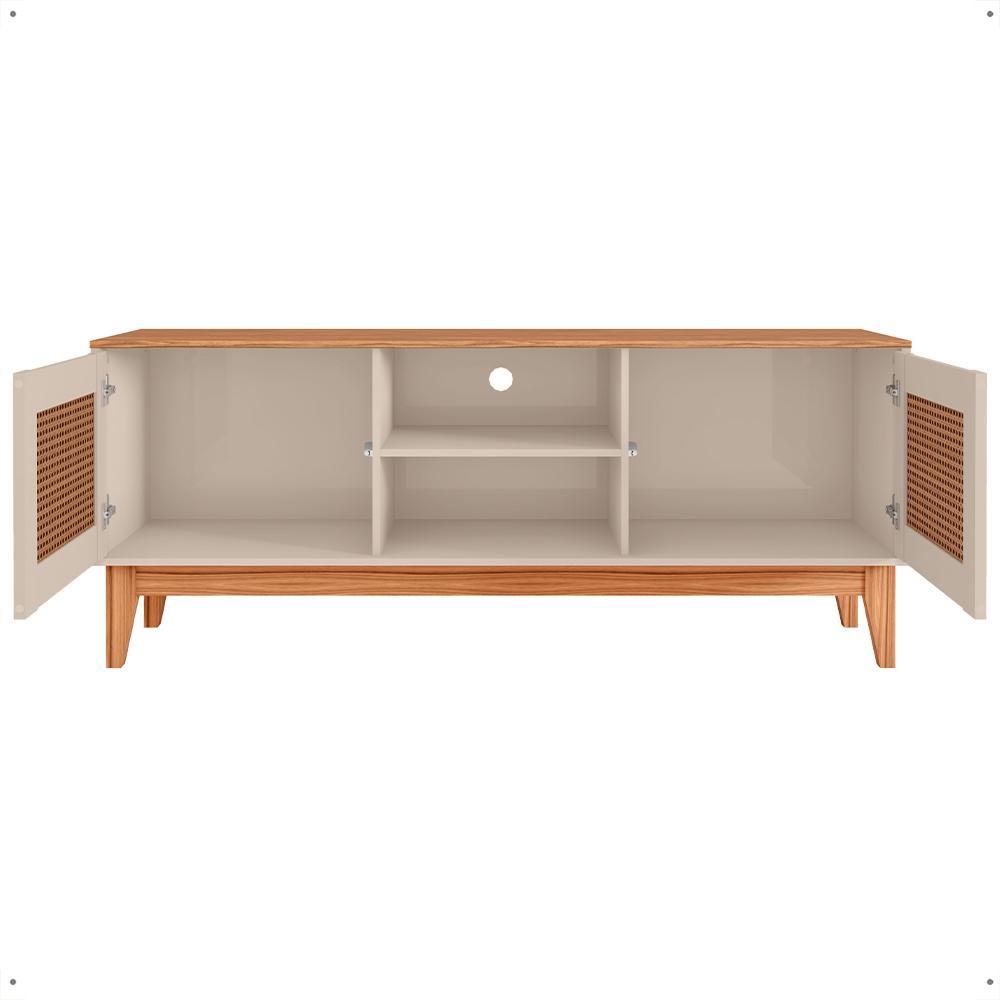 Rack Safira 1,35 Tv 60 Polegadas 2 Portas Pés Madeira Maciça Decoração Clássica Sala Estar Off White/Noce - Lojas RPM