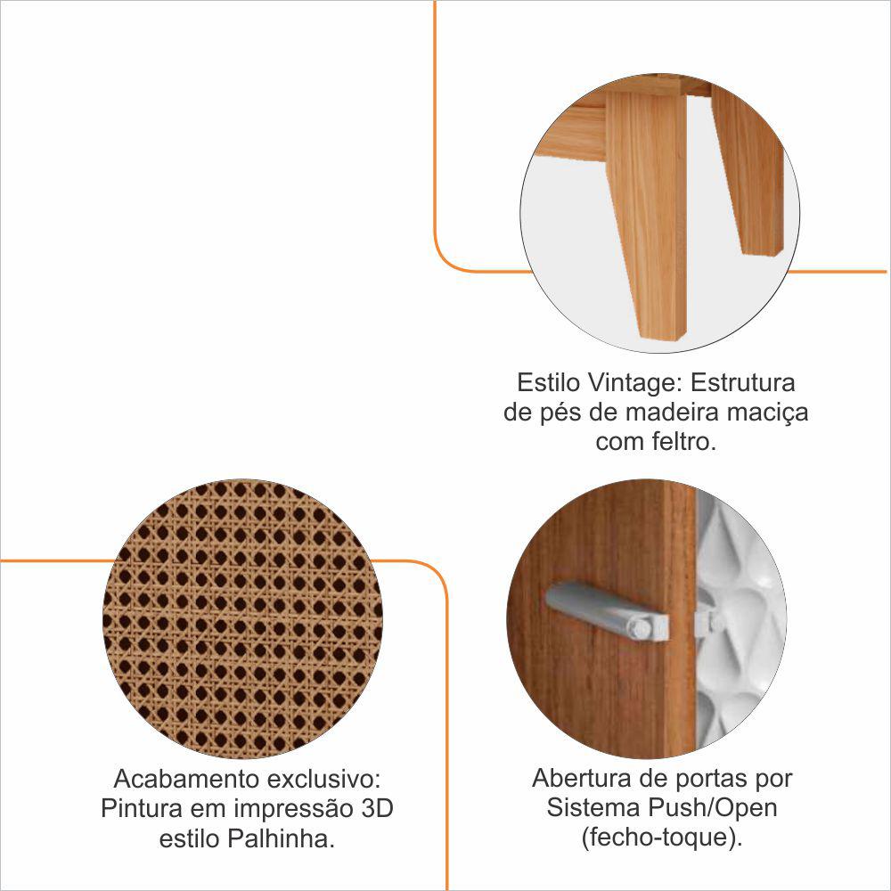Rack Safira 1,35 Tv 60 Polegadas 2 Portas Pés Madeira Maciça Decoração Clássica Sala Estar Off White/Noce - Lojas RPM